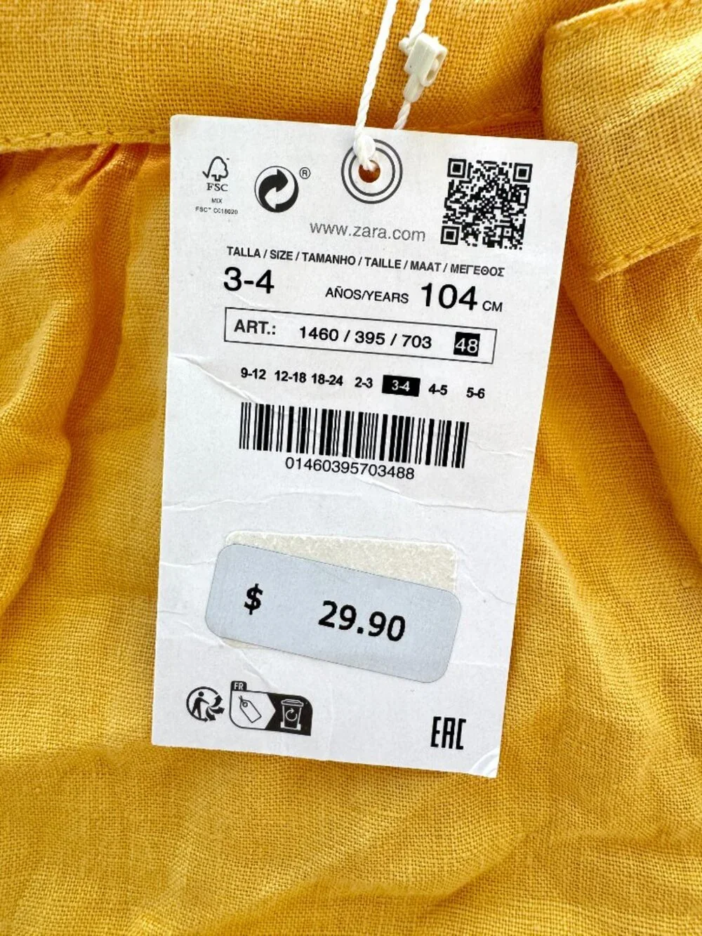 NWT Zara Girls Mustard Yellow Linen Shorts Sz 3-4 (104) Bow Waist
